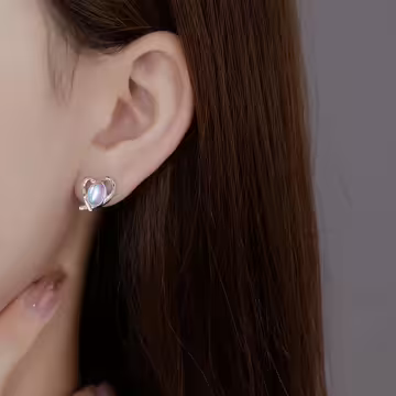 銀線條愛心貓眼石×吊墜耳環