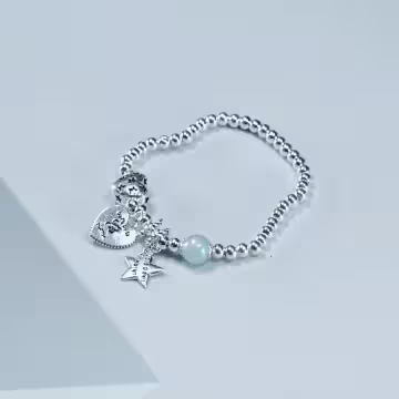 酷銀愛心星星×彈性繩手鍊