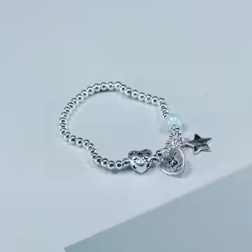 酷銀愛心星星×彈性繩手鍊
