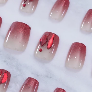 朱槿磚紅璀金亮面×穿戴式手指甲片×二十四入 .avif