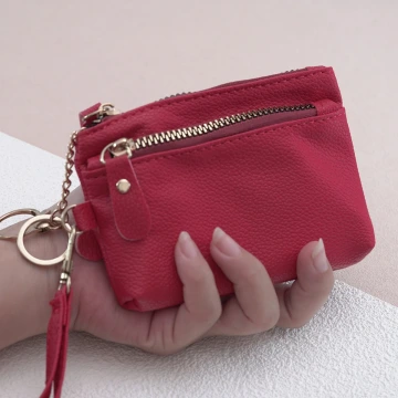 皮革多層鑰匙扣×手拿零錢包×紅色.avif