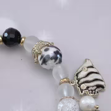 甜美貝殼海洋熱帶魚×固定式串珠手環×黑色