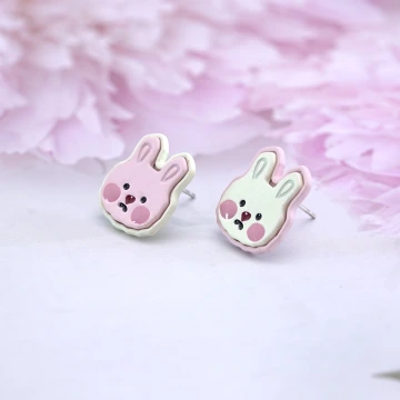 愛心棉花糖兔兔藍花×不對稱吊墜耳環.avif
