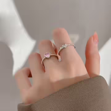 925銀飾×粉紅愛心×開口戒指