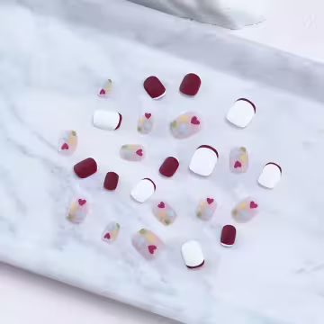 法式紅白愛心亮面×穿戴式手指甲片×二十四入