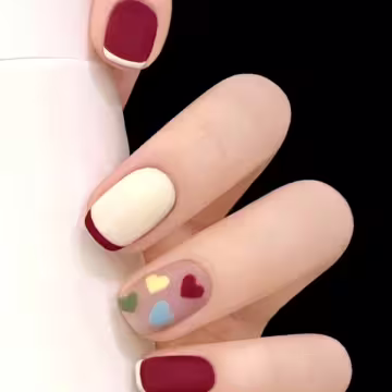 法式紅白愛心亮面×穿戴式手指甲片×二十四入