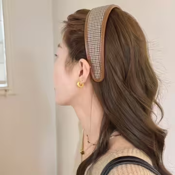 皮質包邊千鳥紋×髮箍造型×共二色