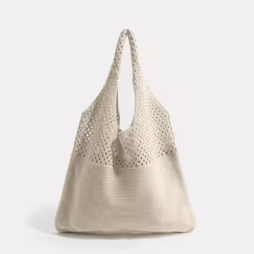 素色拼接鏤空針織×肩背包×米白