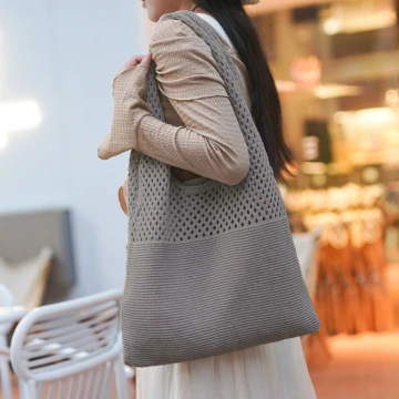 素色拼接鏤空針織×肩背包×灰色.avif