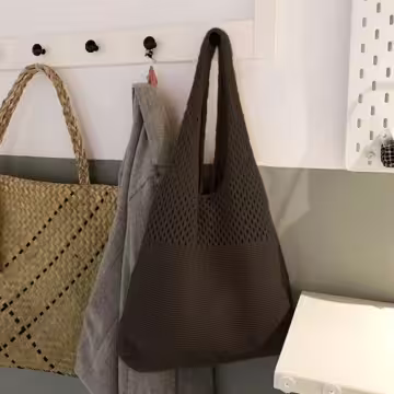 素色拼接鏤空針織×肩背包×棕咖