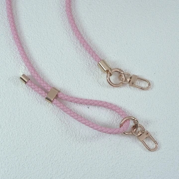 皮革編織×長度可調×手機斜背雙勾掛繩×粉紅.avif