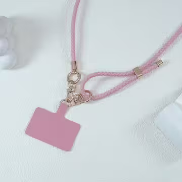 皮革編織×長度可調×手機斜背雙勾掛繩×粉紅