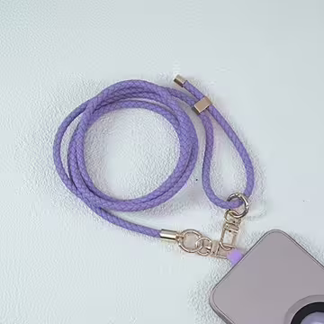 皮革編織×長度可調×手機斜背雙勾掛繩×紫色