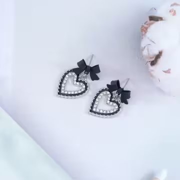 甜酷黑蝴蝶結愛心×吊墜耳環