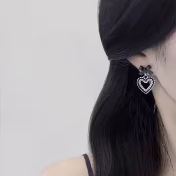 甜酷黑蝴蝶結愛心×蚊香盤U型耳夾