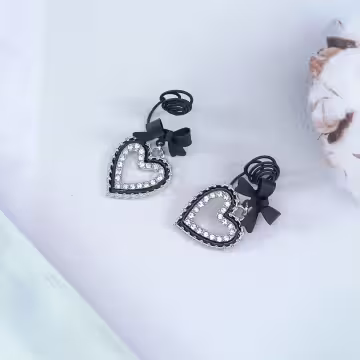 甜酷黑蝴蝶結愛心×蚊香盤U型耳夾