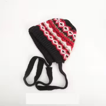 費爾島毛線格紋×毛帽×黑紅