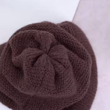 素色毛線綁帶×毛帽×棕咖