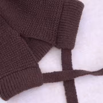 素色毛線綁帶×毛帽×棕咖