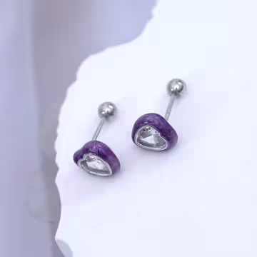 紫心晶鑽×轉珠耳環