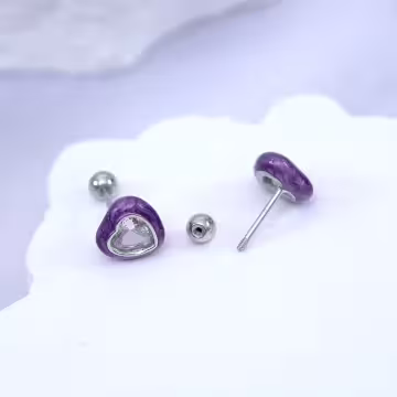 紫心晶鑽×轉珠耳環