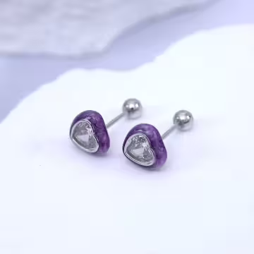 紫心晶鑽×轉珠耳環