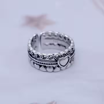 復古寬版愛心×開口戒指