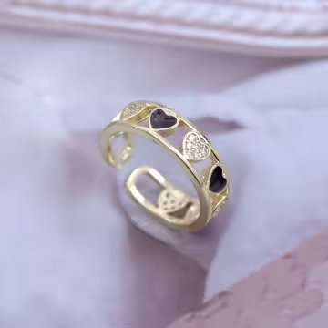金黑愛心鏤空晶鑽×開口戒指