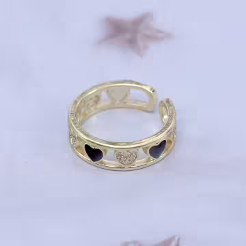 金黑愛心鏤空晶鑽×開口戒指