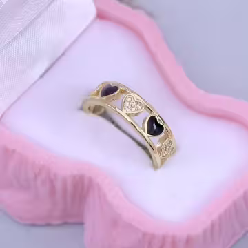 金黑愛心鏤空晶鑽×開口戒指