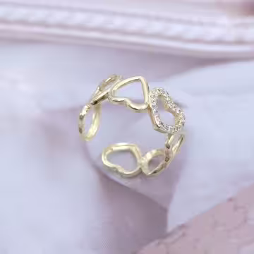 愛心排列鏤空晶鑽×開口戒指