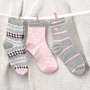 粉灰少女心×中筒襪×三雙套件襪子組