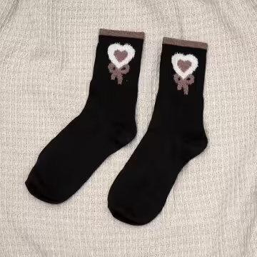 熊熊笑臉蝴蝶結愛心×中筒襪×四雙套件襪子組