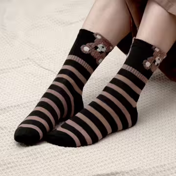 熊熊笑臉蝴蝶結愛心×中筒襪×四雙套件襪子組