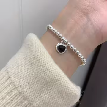 925銀飾×極簡黑愛心×串珠手環