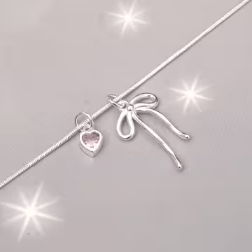 925銀飾×蛇骨蝴蝶結粉心×鎖骨項鍊