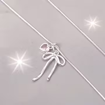 925銀飾×蛇骨蝴蝶結粉心×鎖骨項鍊
