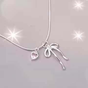925銀飾×蛇骨蝴蝶結粉心×鎖骨項鍊