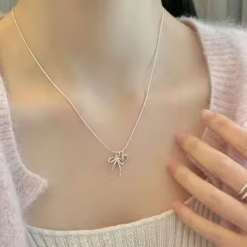 925銀飾×蛇骨蝴蝶結粉心×鎖骨項鍊