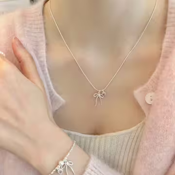 925銀飾×蛇骨蝴蝶結粉心×鎖骨項鍊