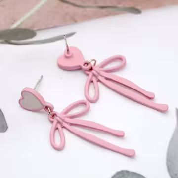 愛心粉紅蝴蝶領結×吊墜耳環