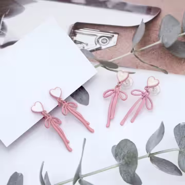愛心粉紅蝴蝶領結×三角耳夾