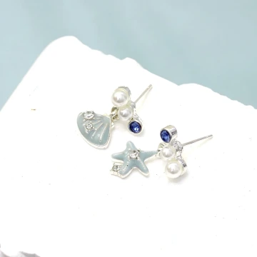 水藍海星貝殼&times;不對稱吊墜耳環.avif