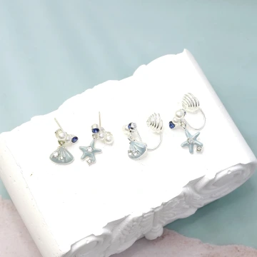 水藍海星貝殼&times;不對稱吊墜耳環.avif