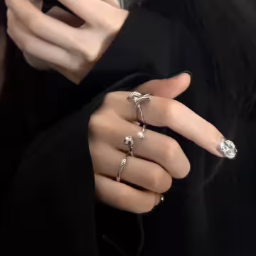 異形金屬珍珠×三套件戒指組