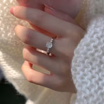 925銀飾×炫彩白玫瑰×開口戒指